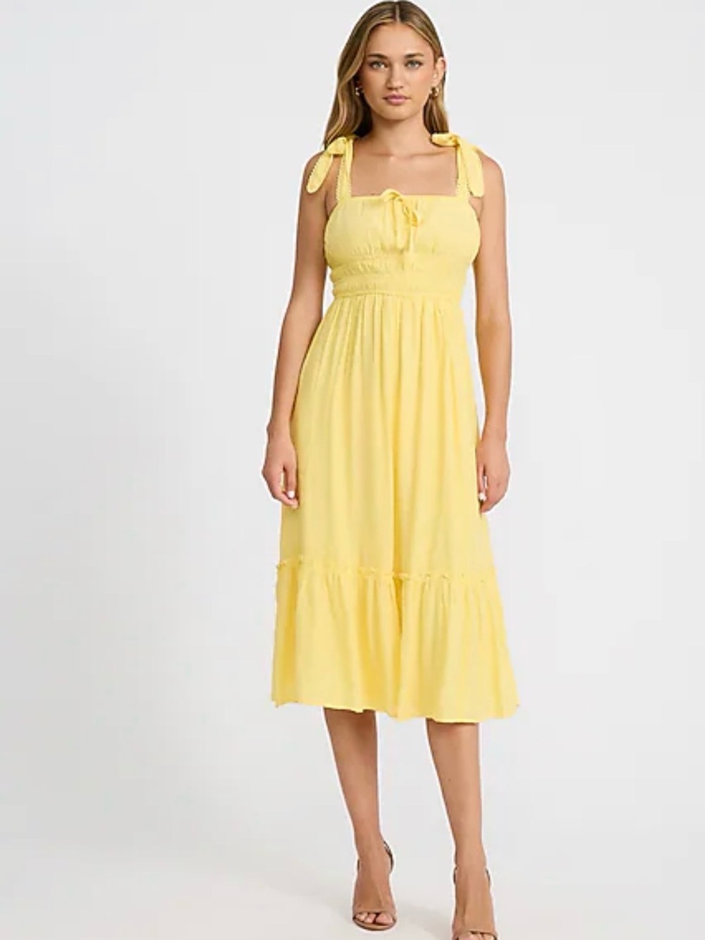 EXPRESS NWT Eyelet Smocked Square Neck Tie Strap Tiered Midi Dress~Size L
